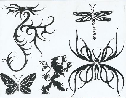Tribal Dragonfly,butterfly And Dragon Tattoo